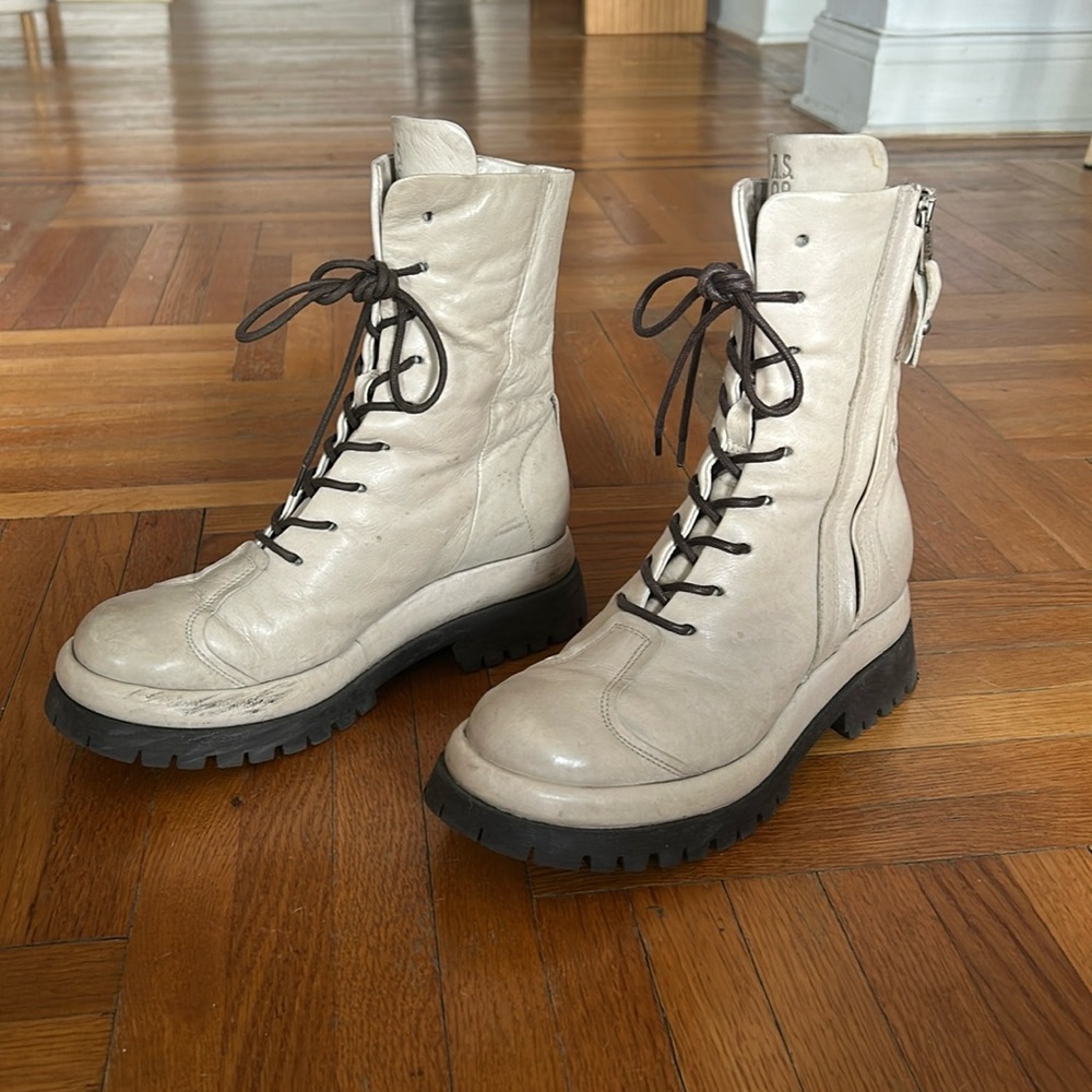 A.S.98 Women's Gray Leather Combat Boots